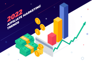 Tendances du marketing d'affiliation 2022, graphiques avec tendance positive, argent