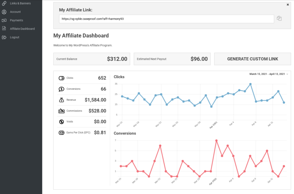 Easy Affiliate affiliate dashboard