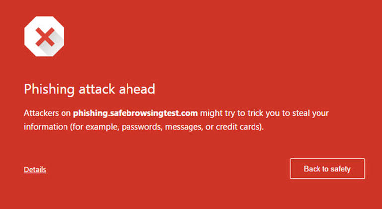 Avvisi di phishing di Chrome