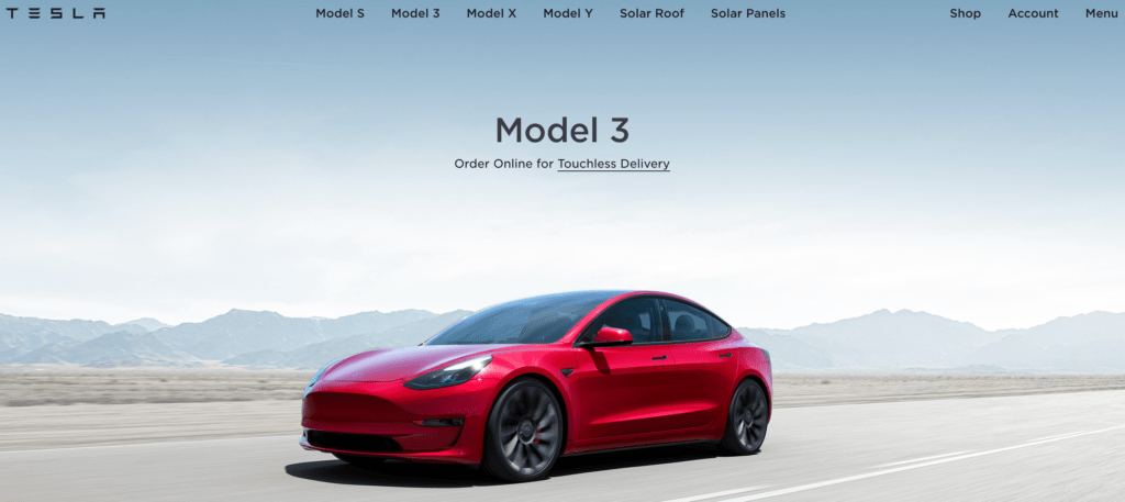 Tesla homepage.