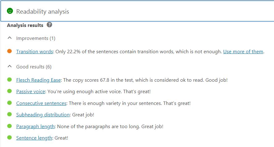 ผลการทดสอบความสามารถในการอ่านของ yoast