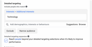 scegli facebook di targeting ampio