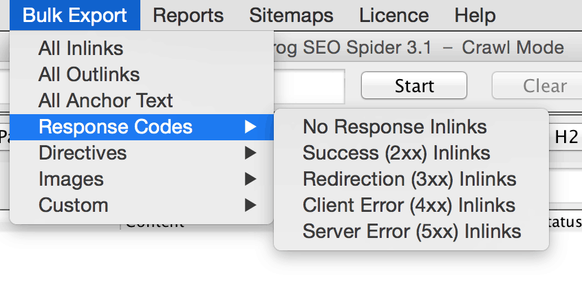 Screaming Frog Response Code