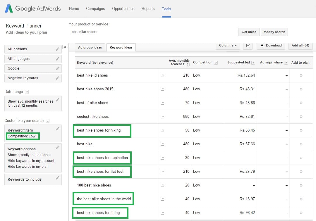 LongTail 关键字 使用 Google Keyword Planner 查找 LongTail 关键字