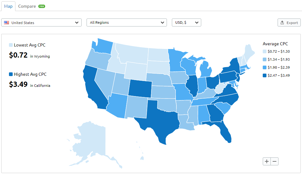 mapa de CPC semrush