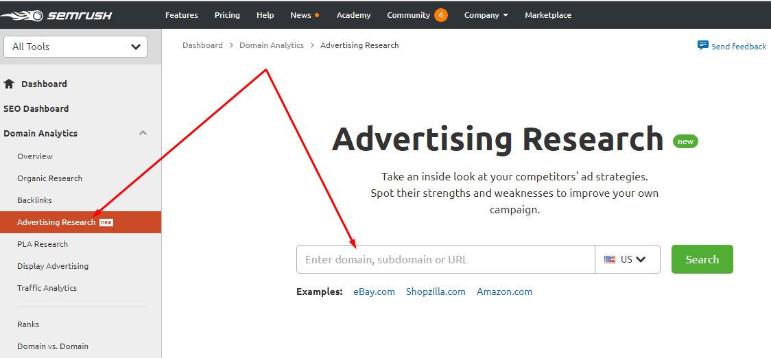 pesquisa de publicidade semrush