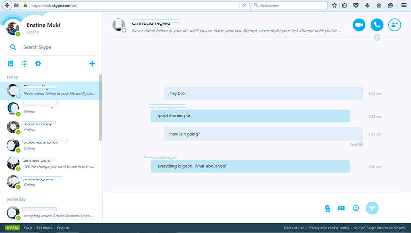 Inbox pentru versiunea web de Skype