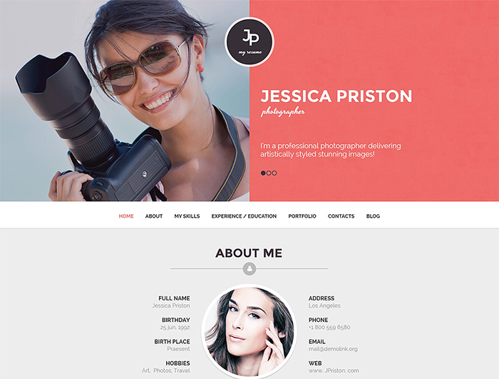 Thème WordPress pour CV de photographe