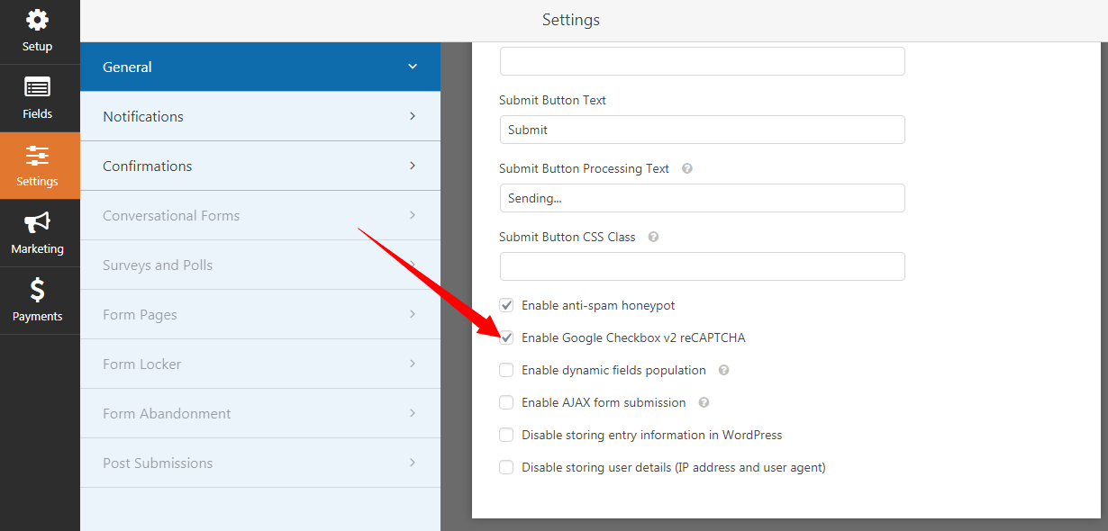 เปิดใช้งาน reCAPTCHA wpforms