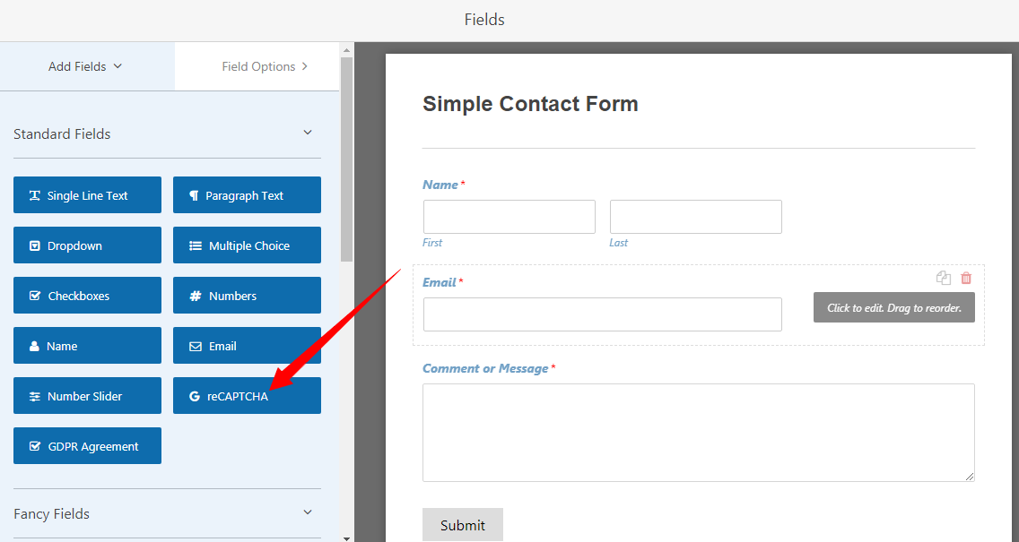 elemento recaptcha wpforms