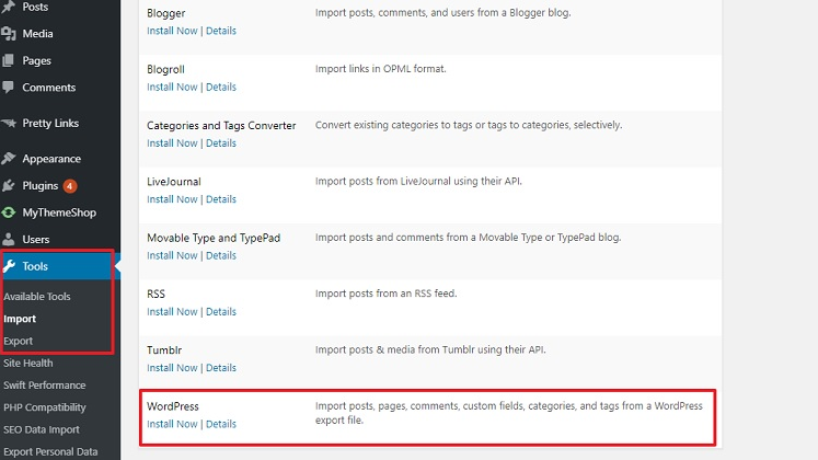 import în WordPress