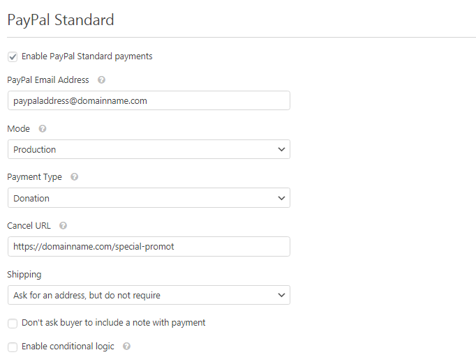 Standar Paypal untuk wpforms