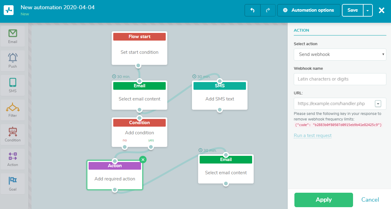 funzione di automazione sendpulse