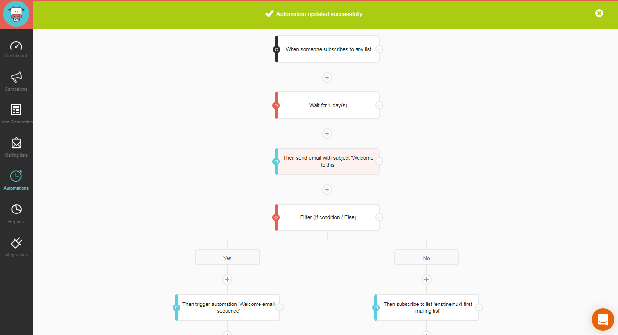 funzione di automazione moosend