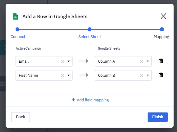 Fiche Google d'automatisation du flux de travail ActiveCampaign