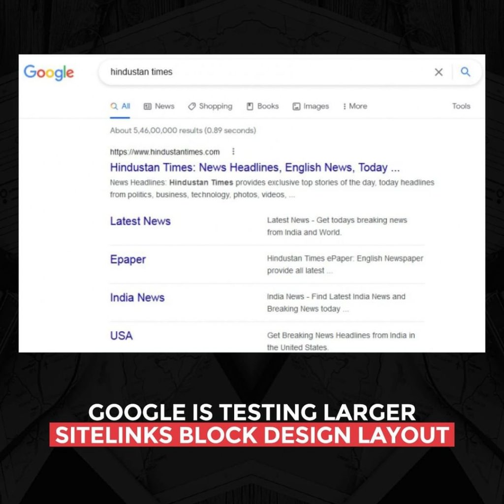 Google está testando layout de design de bloco de links de site maior