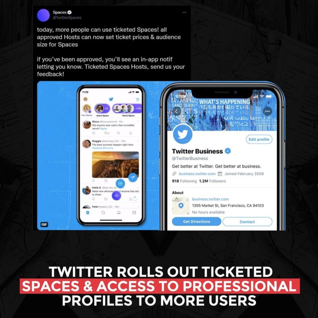 Twitter lança Spaces com tickets e acesso a perfis profissionais para mais usuários