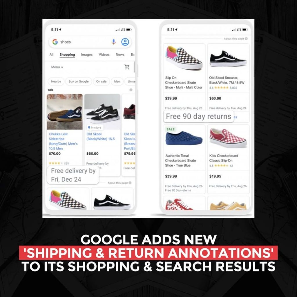 Googleは、ショッピングと検索の結果に新しい「ShippingandReturnAnnotations」を追加しました