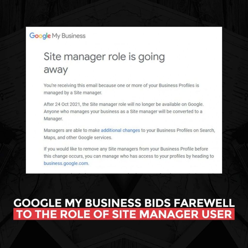 Google My Business verabschiedet sich von der Rolle des Site Manager User