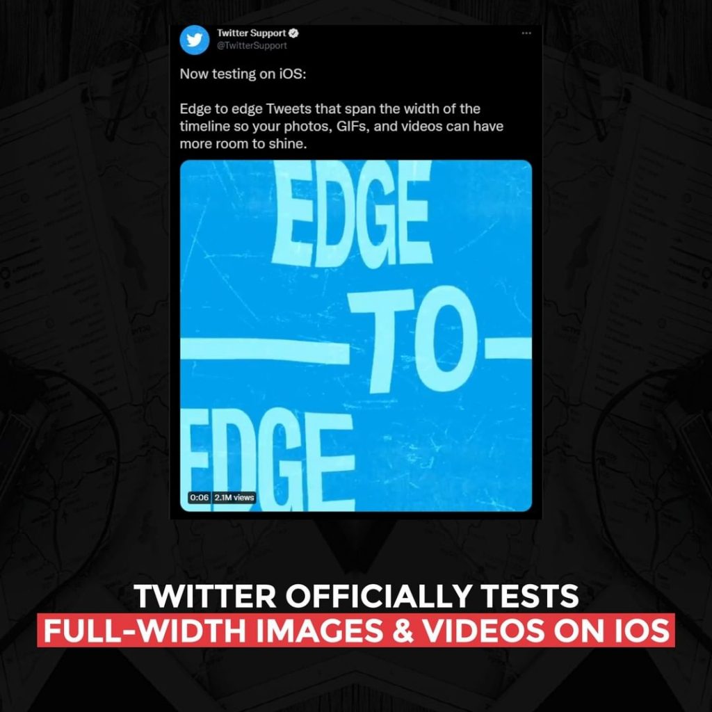 Twitter testa oficialmente imagens e vídeos de largura total no iOS