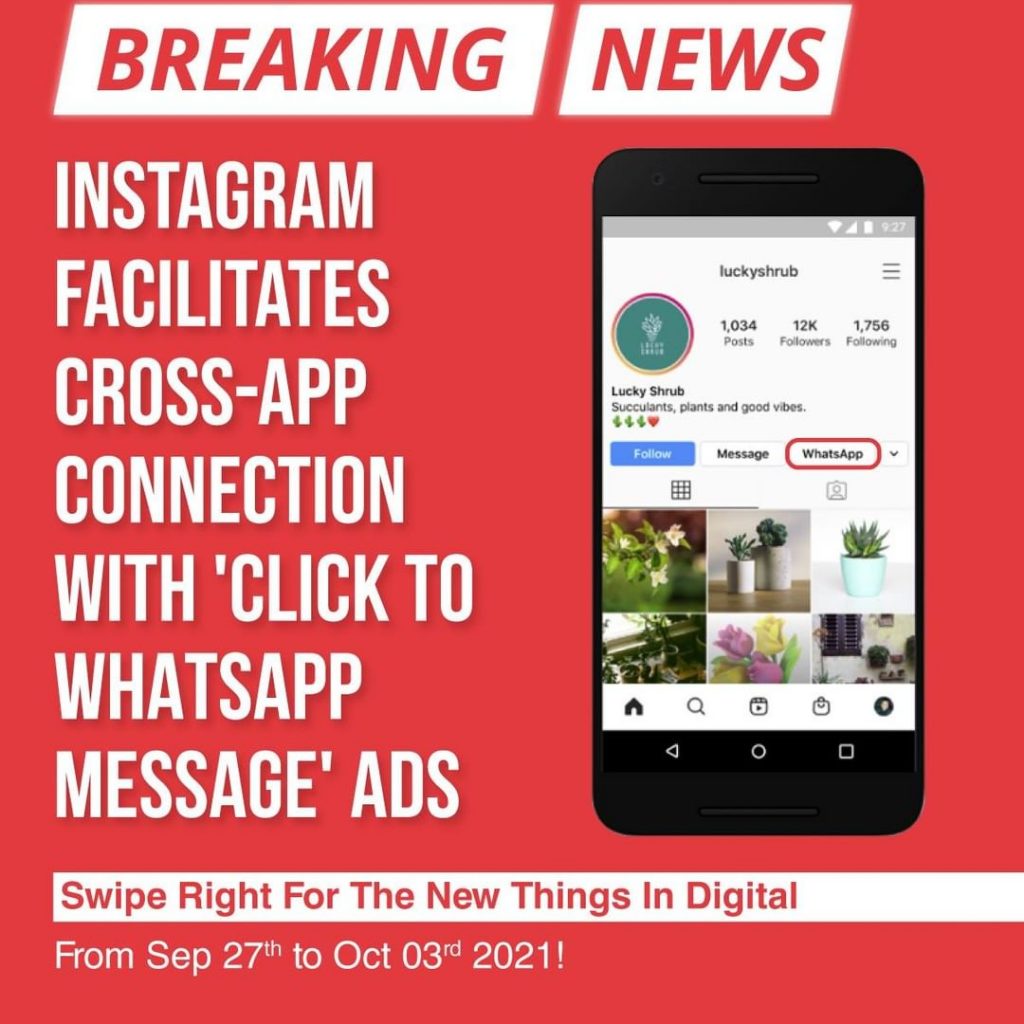 Instagram facilita la conexión entre aplicaciones con anuncios de 'Click to WhatsApp Message'