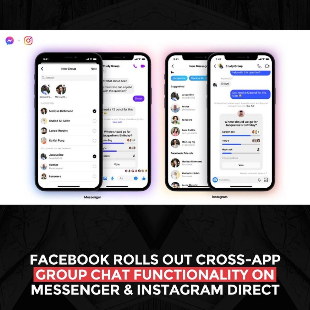 Facebook lança funcionalidade de bate-papo em grupo entre aplicativos no Messenger e no Instagram Direct