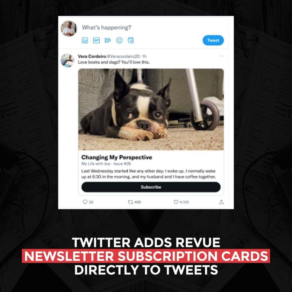 Twitter adaugă carduri de abonare la Revue Newsletter direct la Tweets