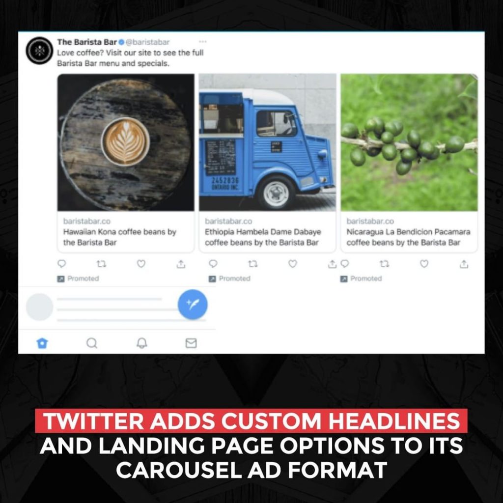 Twitter เพิ่มหัวข้อที่กำหนดเองและตัวเลือกหน้า Landing Page ให้กับรูปแบบโฆษณาแบบหมุน