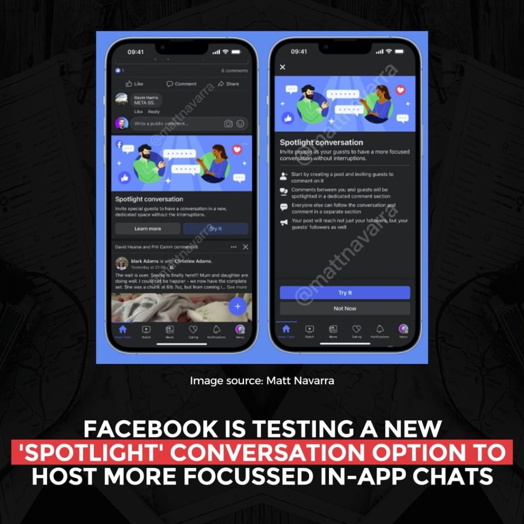 Facebook testet eine neue Konversationsoption „Spotlight“, um fokussiertere In-App-Chats zu hosten