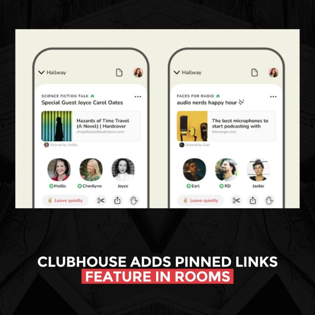 Clubhouse ajoute une fonctionnalité de liens épinglés dans les chambres