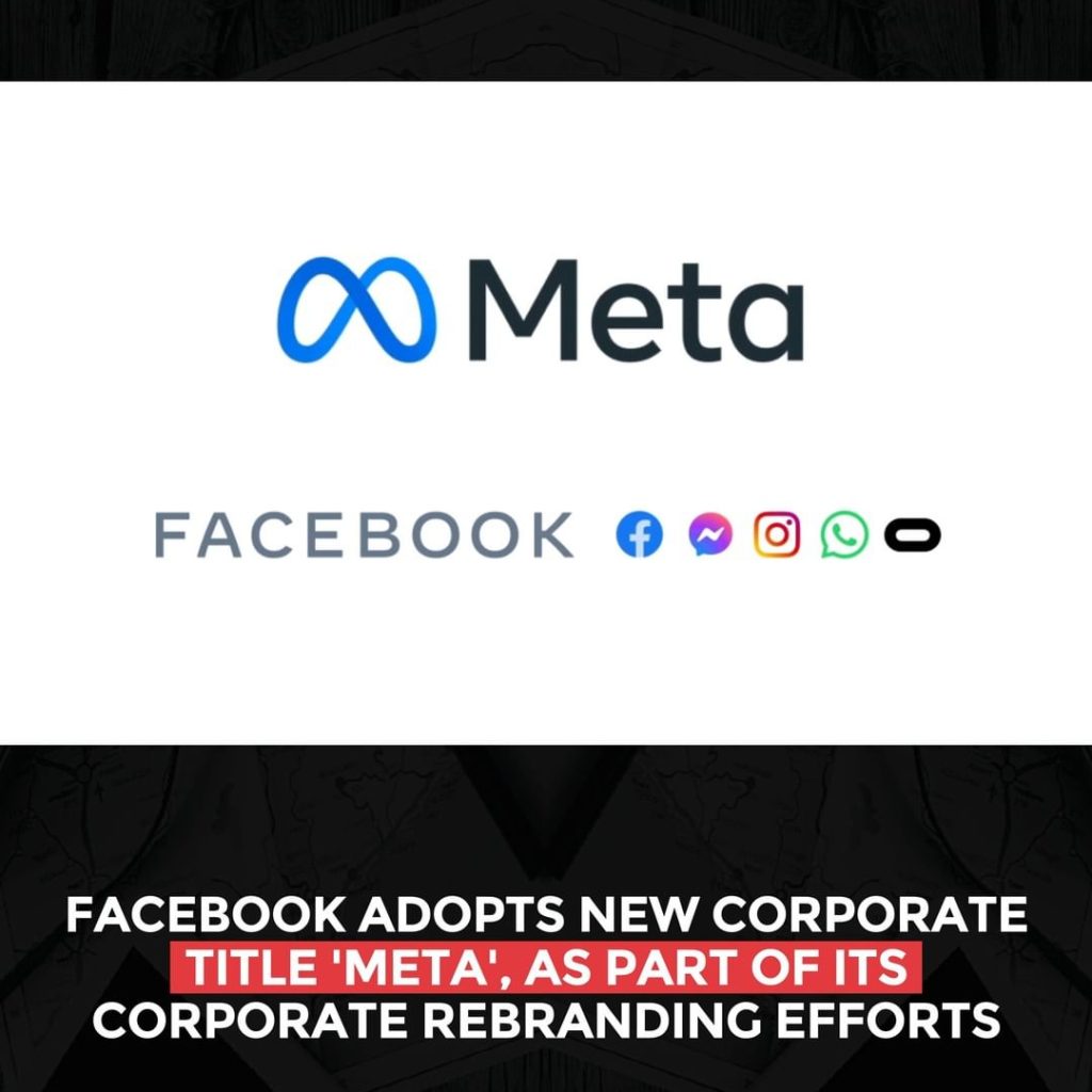 Facebook adopte le nouveau titre d'entreprise "Meta", dans le cadre de ses efforts de rebranding d'entreprise