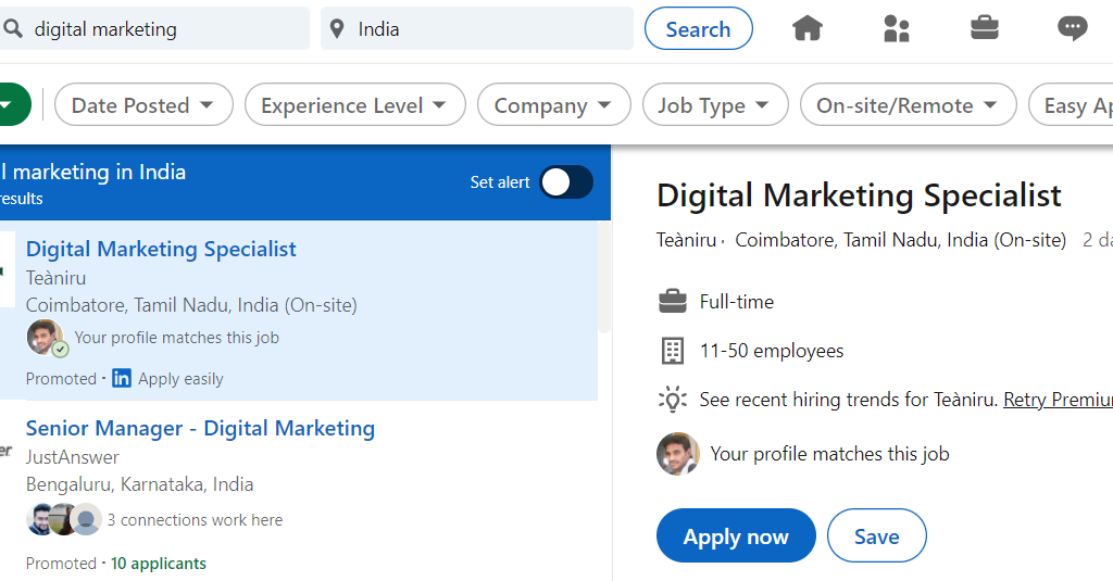 trabajos de marketing digital en la india