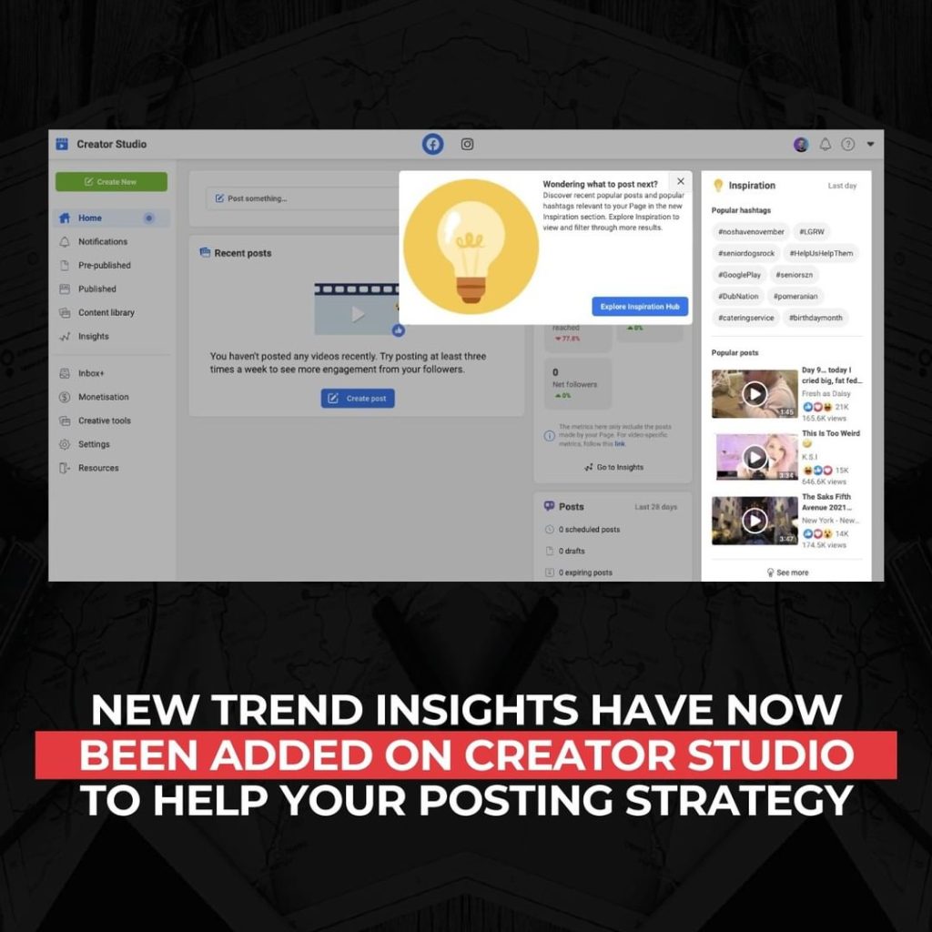 De nouvelles informations sur les tendances ont maintenant été ajoutées sur Creator Studio pour vous aider dans votre stratégie de publication