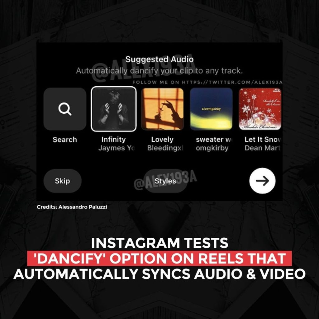 Instagram menguji opsi 'Dancify' pada Gulungan yang secara otomatis menyinkronkan audio dan video