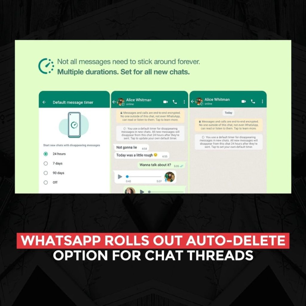 WhatsApp déploie l'option de suppression automatique des fils de discussion