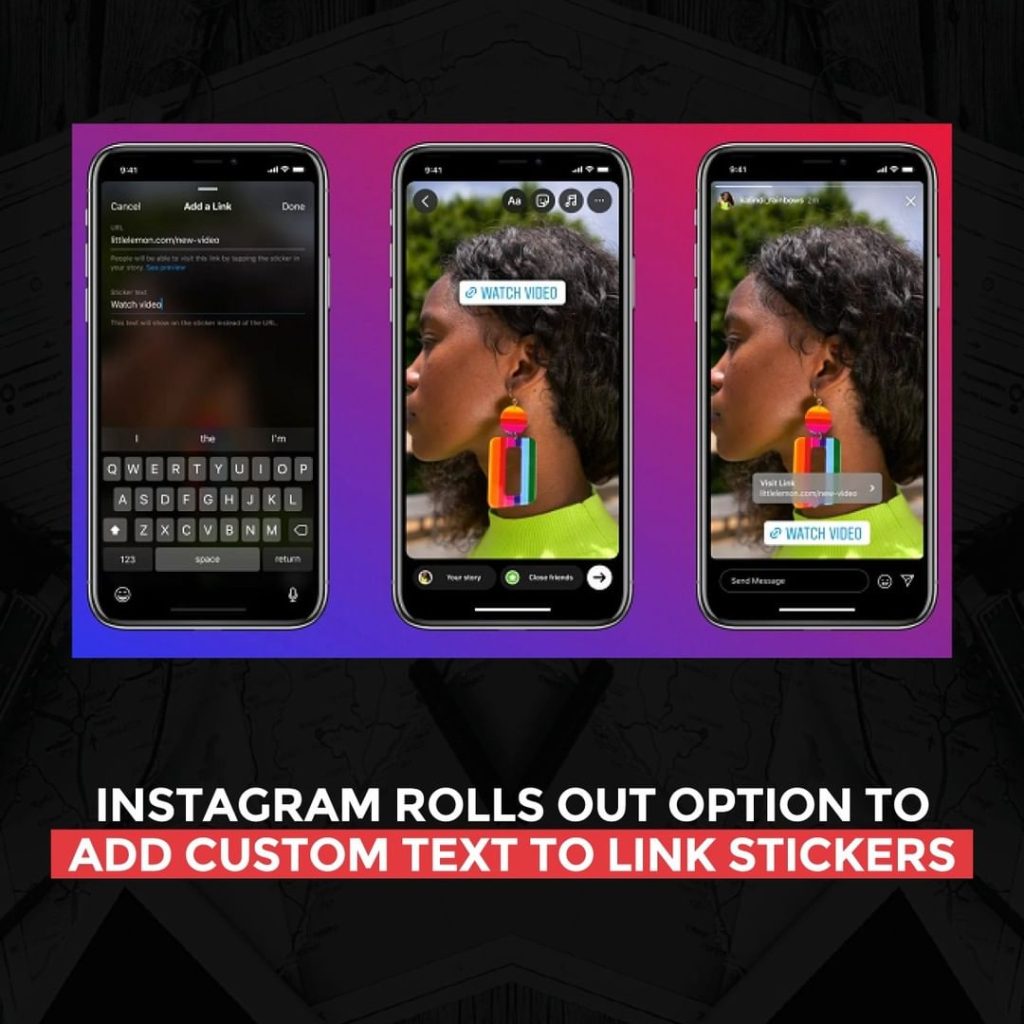 Instagramがリンクステッカーにカスタムテキストを追加するオプションを公開