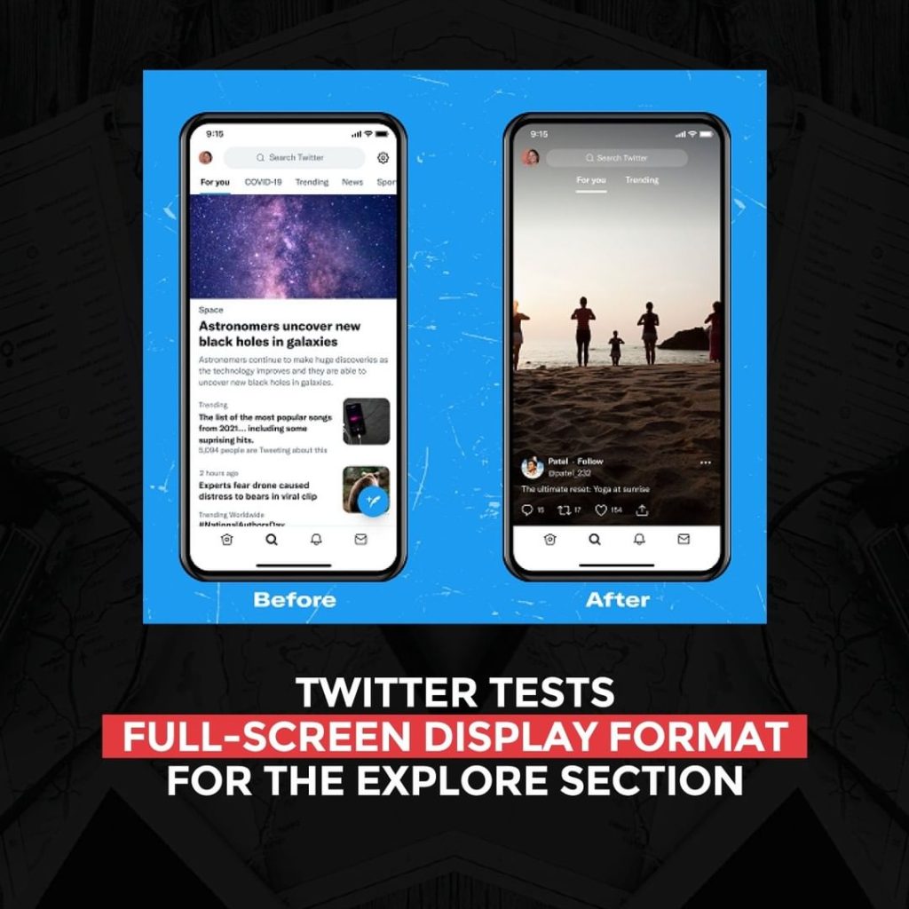 Twitter teste le format d'affichage plein écran pour la section d'exploration