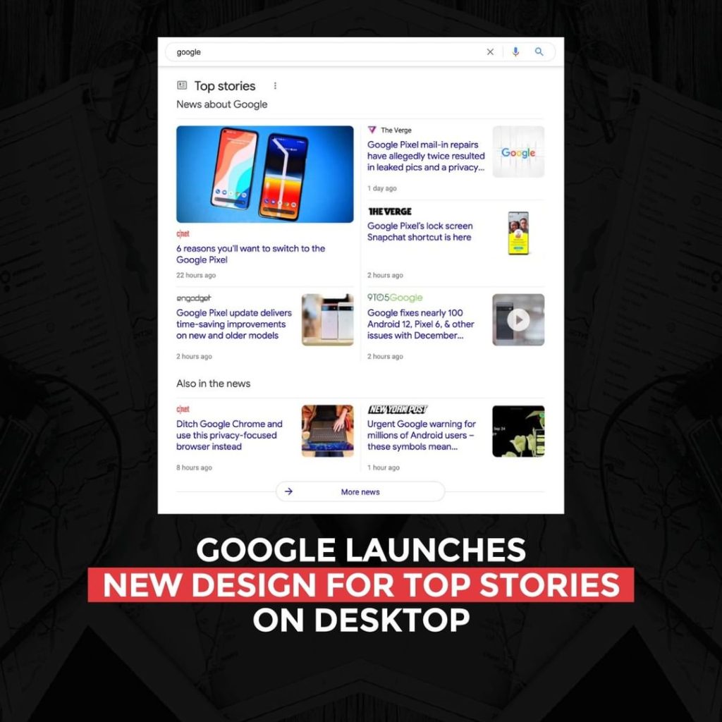 Google wprowadza nowy projekt Top Stories na komputery