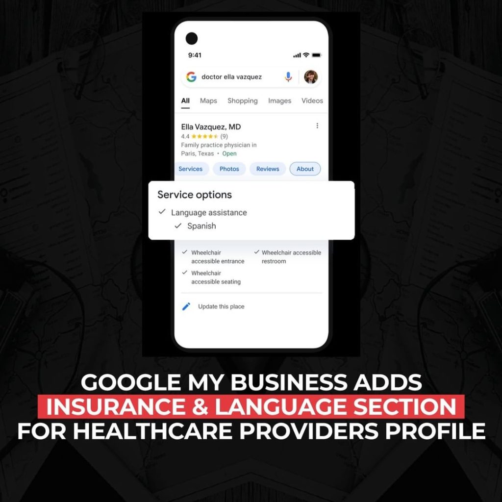 Google My Business ajoute une section d'assurance et de langue pour le profil des prestataires de soins de santé