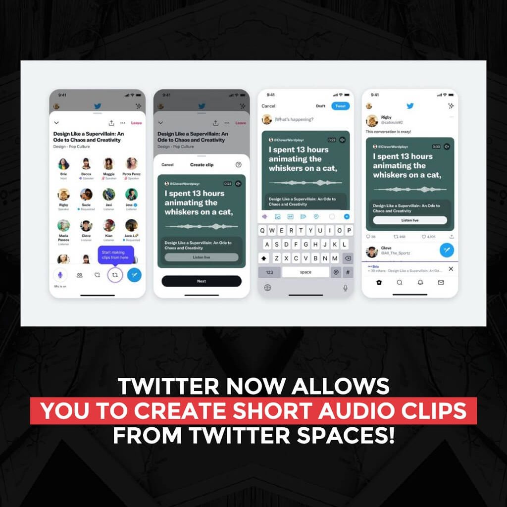 Twitterでは、Twitterスペースから短いオーディオクリップを作成できるようになりました
