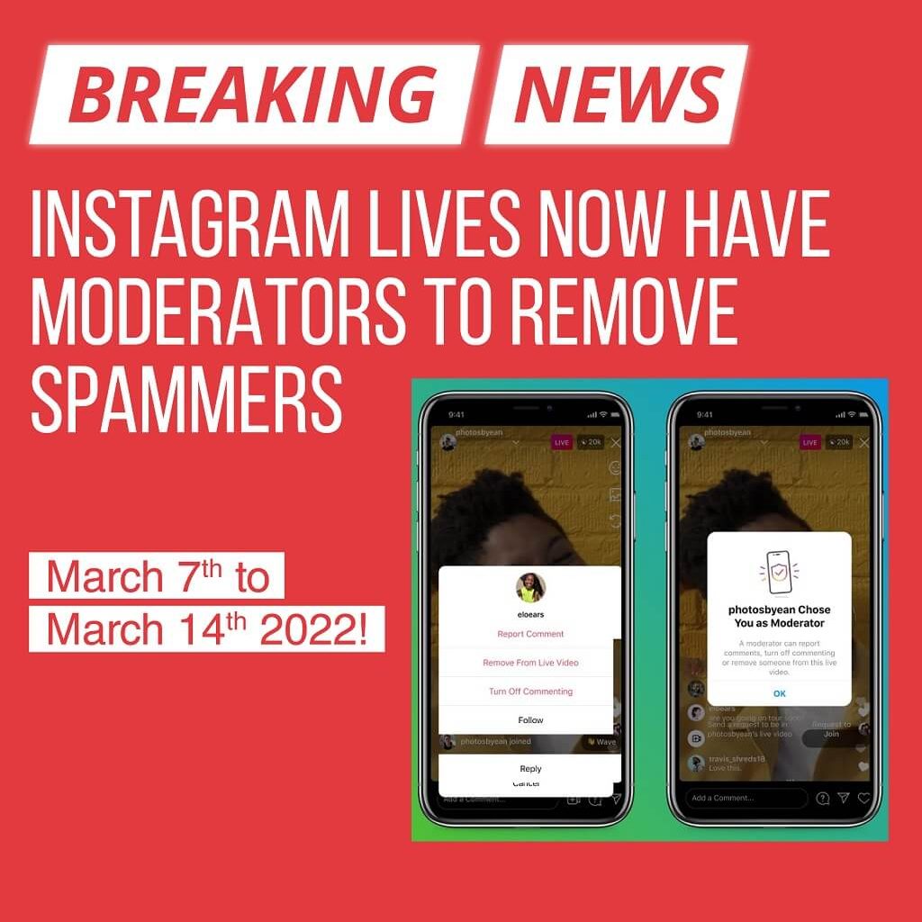 Instagram Lives können jetzt Moderatoren haben, um Spammer zu entfernen und das Erlebnis eines Live-Publikums zu verbessern