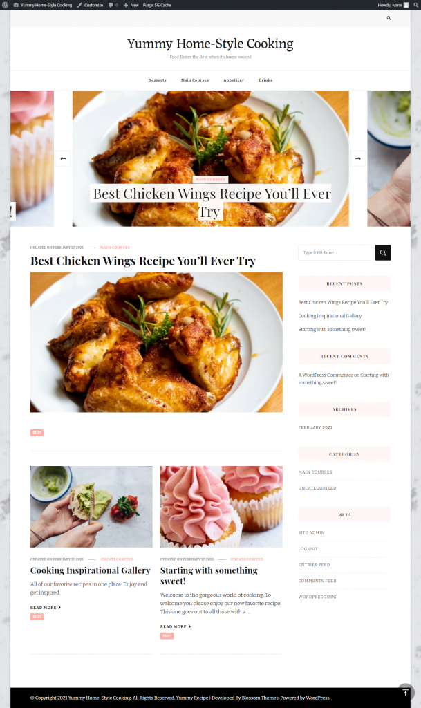 Website mit Yummy Recipe-Thema