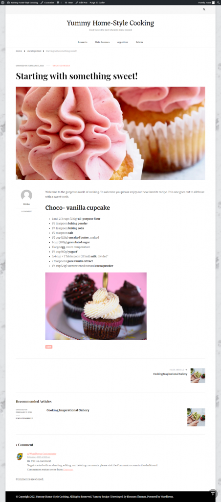 Diseño de publicación de blog de Yummy Recipe Theme