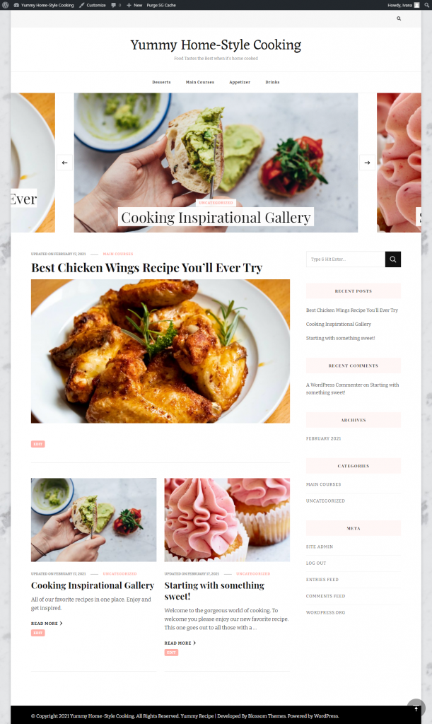 Yummy Recipe Theme Homepage-Layout