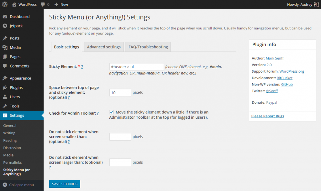 Sticky Menu, Sticky Header (lub cokolwiek!) w podstawowych ustawieniach przewijania