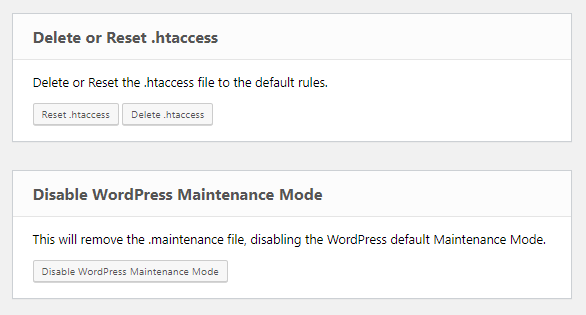 Script de recuperação de emergência exclua ou redefina .htaccess e desative as ferramentas do modo de manutenção WP