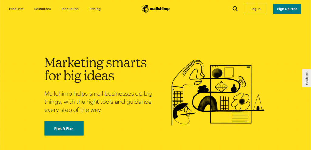 Page d'accueil MailChimp