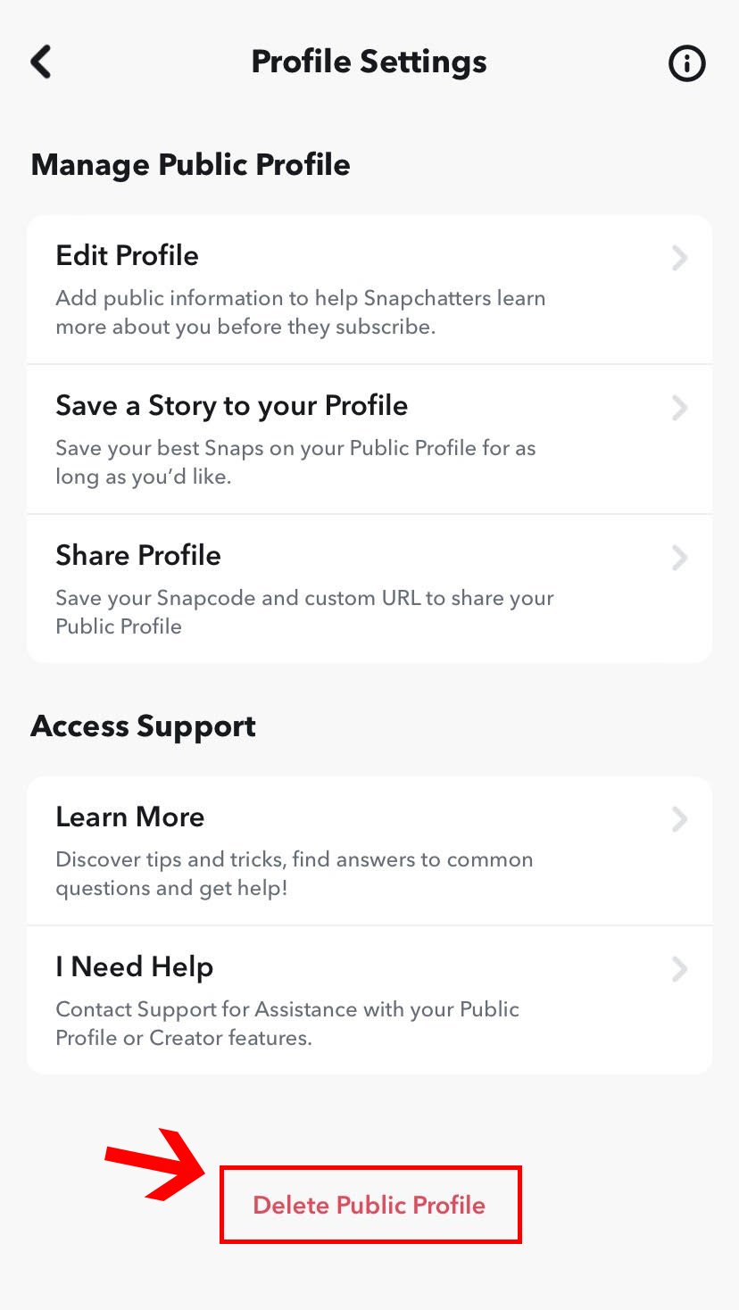 ลบโปรไฟล์สาธารณะของ snapchat