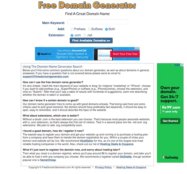 Generator Nama Domain Gratis