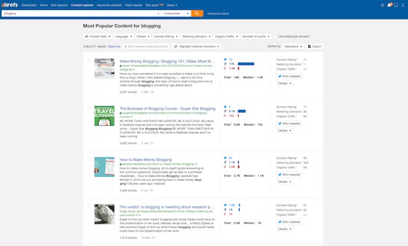 Ahrefs Content Explorer